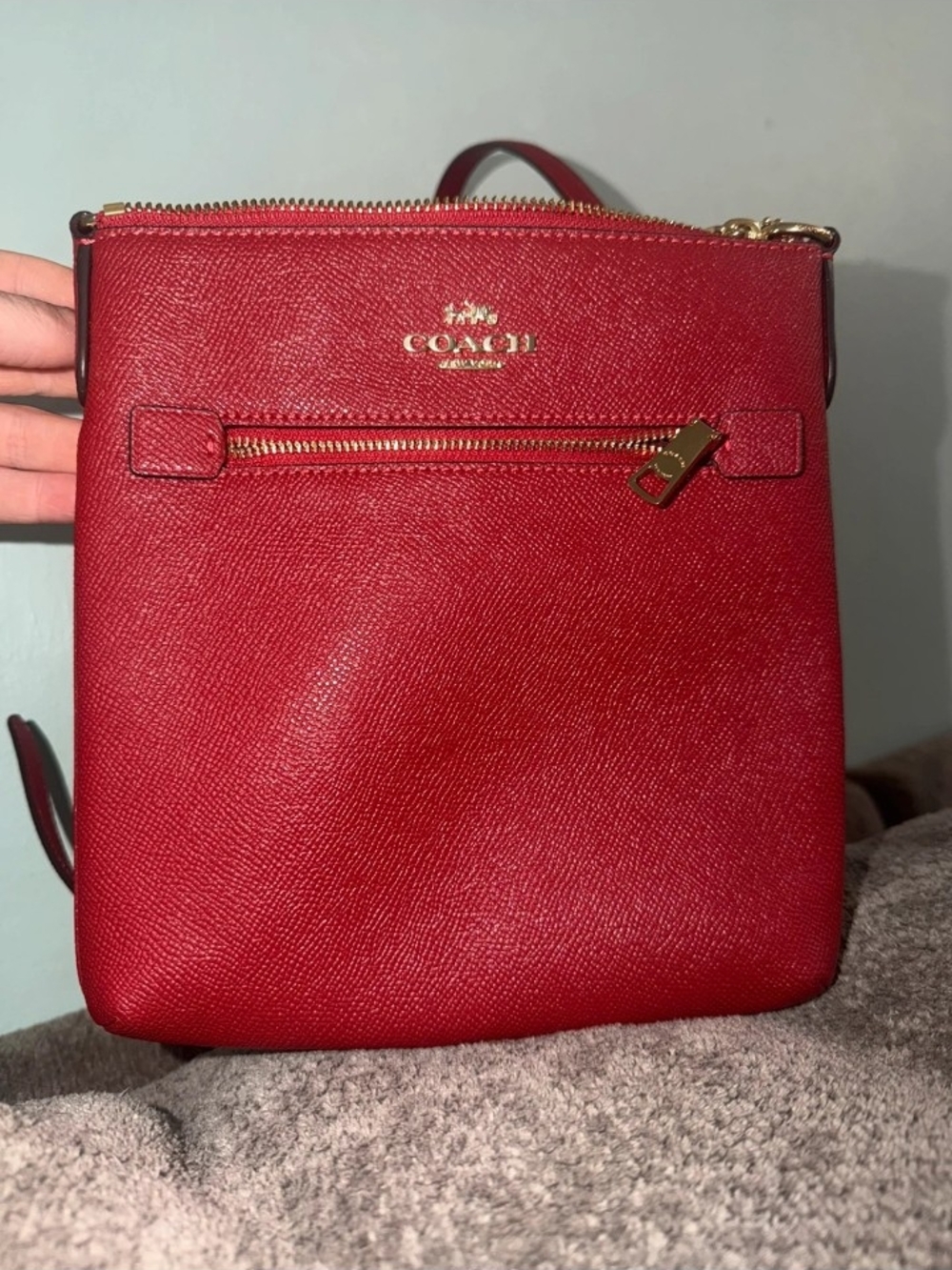 COACH Red Crossbody Zip-Top Leather Bag